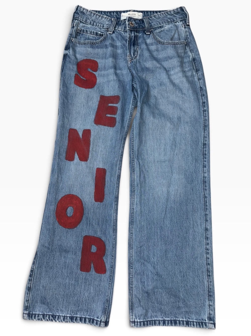Hollister Low-Rise Baggy Jeans W26 Regular Senior Graphic Wide Leg Y2K
